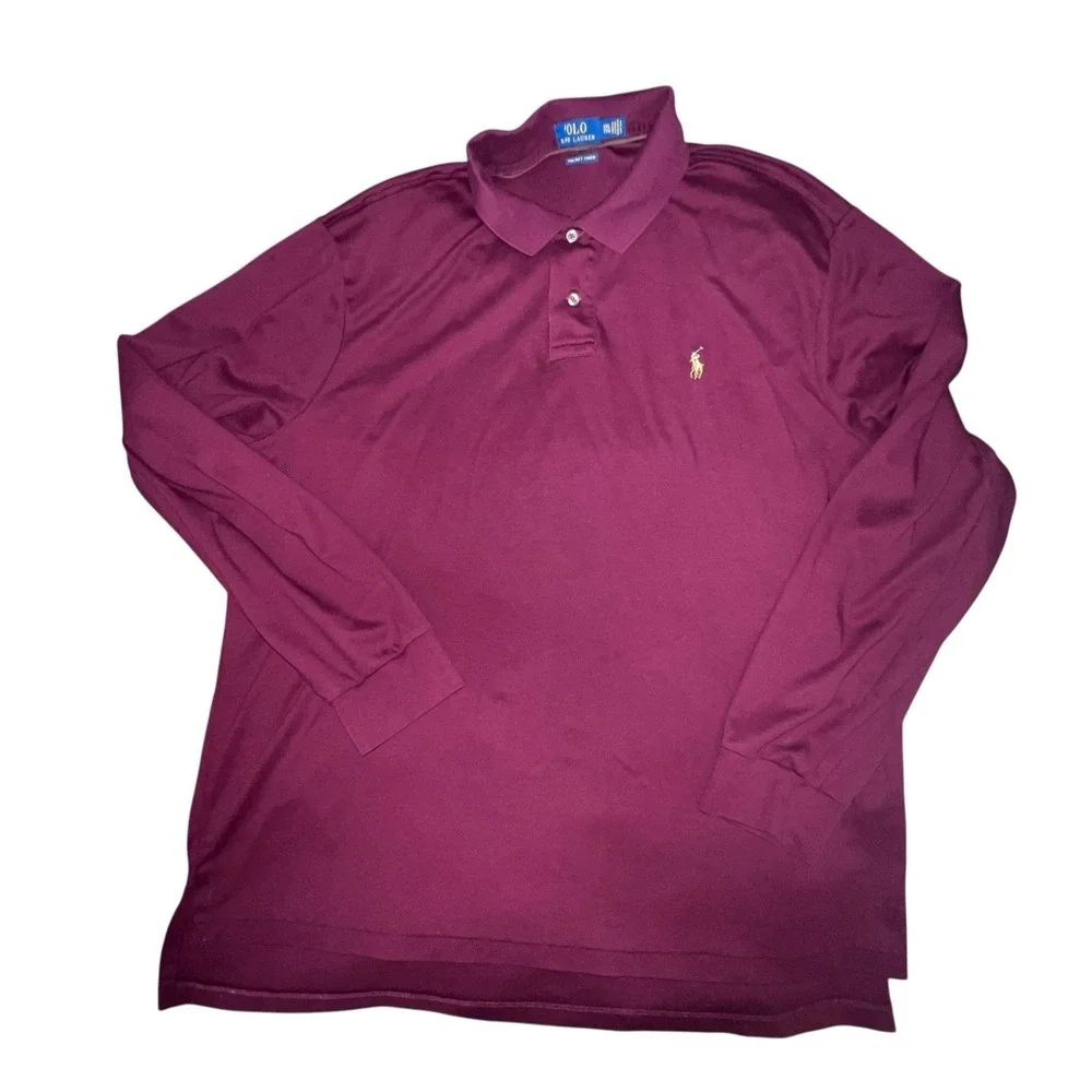 Polo Ralph Lauren‎ Long Sleeve Polo Shirt Classic Fit Burgundy Men  XXL Cotton